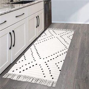 NEW Boho White Tassel Runner Area Rug